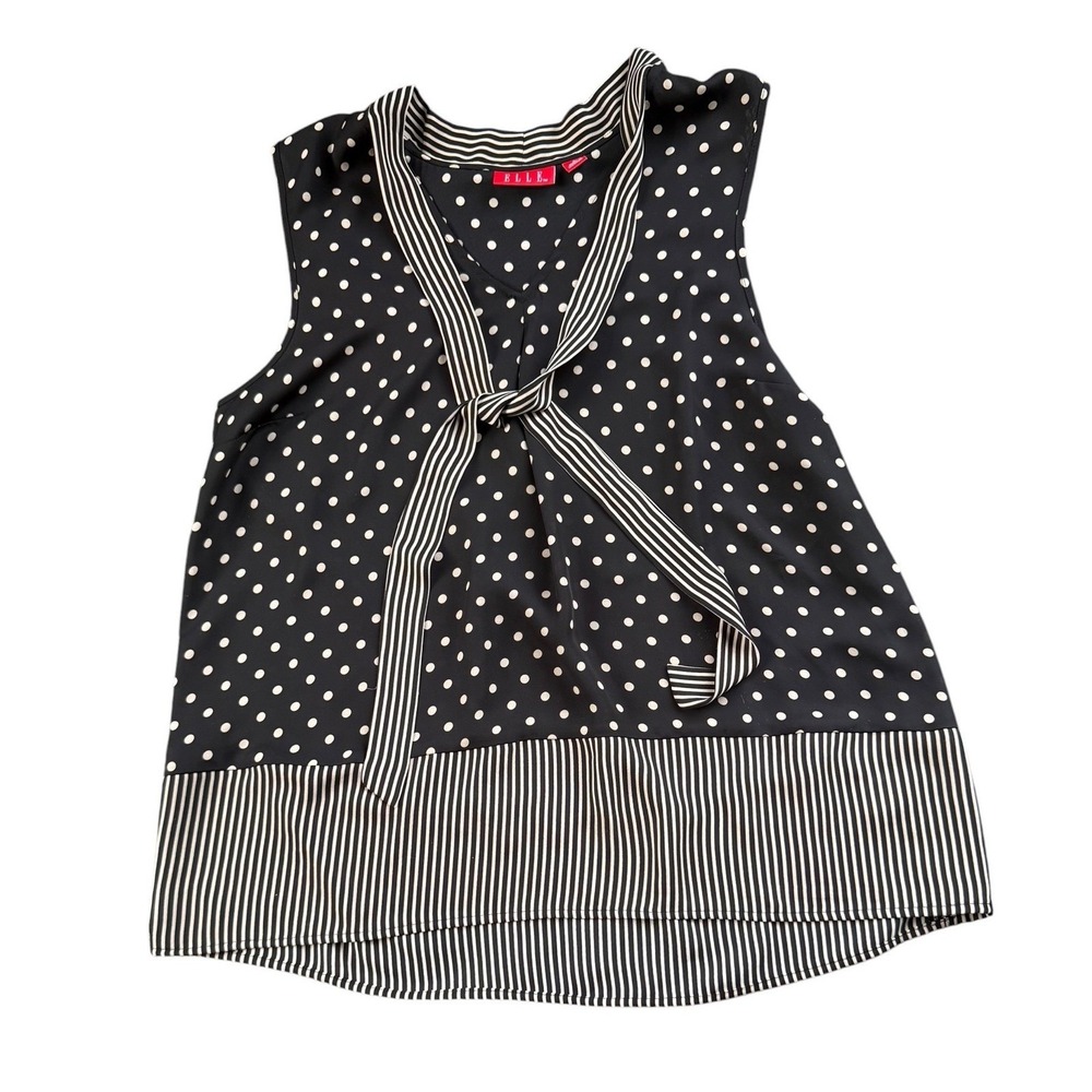 Y2k tank top Brown White Polka Dot Tie  Blouse Women's Large Elle